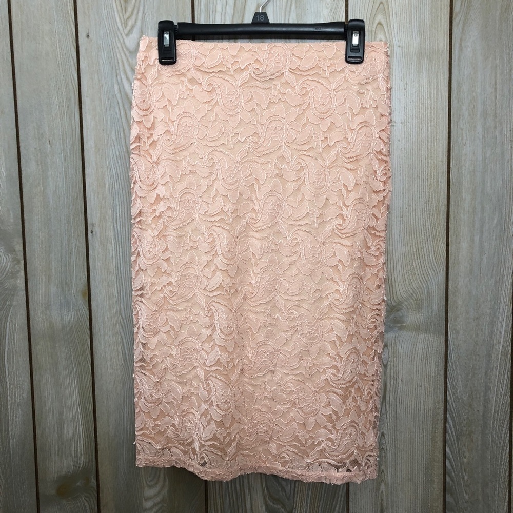 pale pink lace knee length skirt